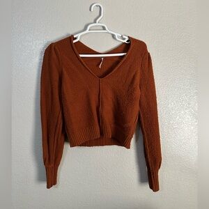 Free People Rust V-Neck Sweater